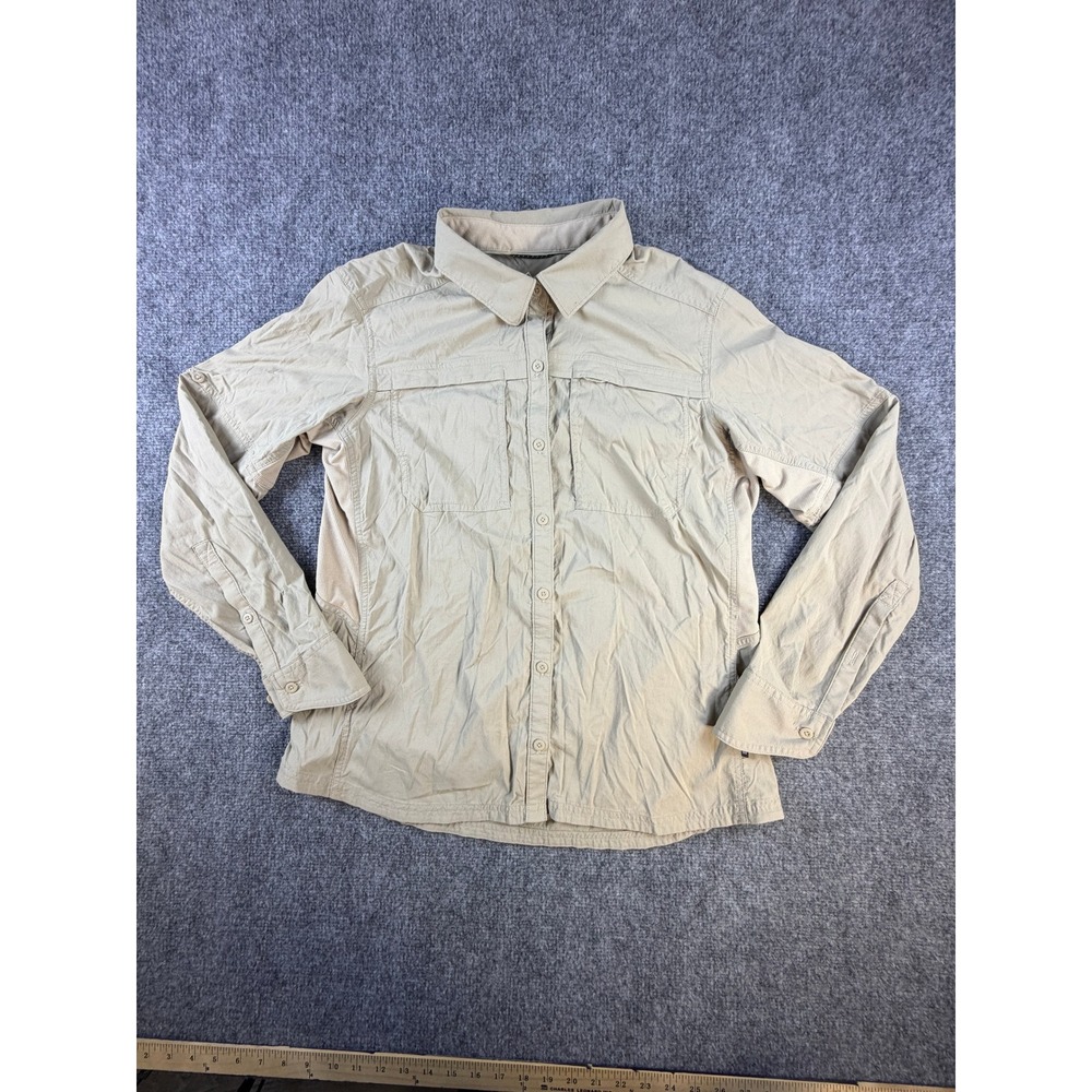 REI Sahara Hiking Shirt Women's Large Tan Snap Pocket Nylon Vented
